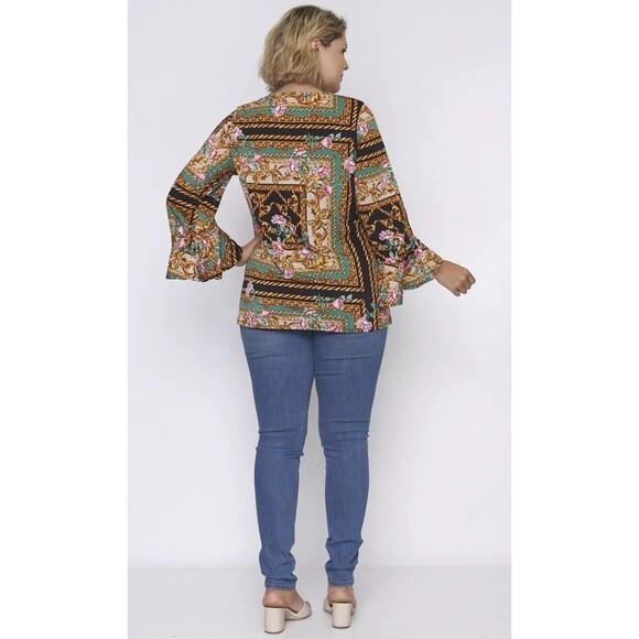 NWT Purple Rain bellsleeve Floral Print Sequin Beaded Neckline Boho Chic Tunic3X - Picture 6 of 6